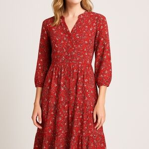 Max Studio Red Floral Long Sleeve Dress